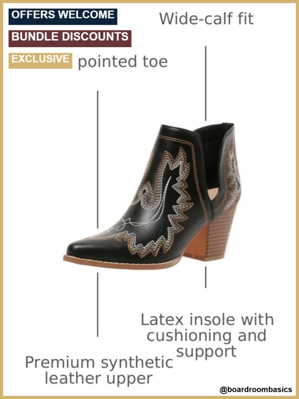 Women's Cowgirl Ankle Boots with Western Embroidery & Pointed Toe